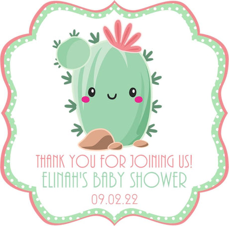Cute cactus baby shower sticker with pot and soft boho design