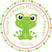 Cute frog princess birthday sticker with green and pink border