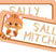 Cute kitten school supply label in warm orange colors