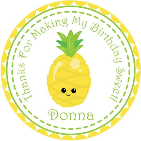 Cute pineapple birthday sticker with green and yellow border