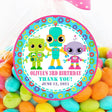 Cute robot party favor label in pink and teal