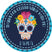 Día de los Muertos themed sugar skull sticker for birthday favors