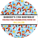 Dalmatian puppy fireman birthday party favor label