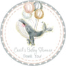 Dark gray whale baby shower sticker with balloons
