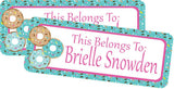 Donut back to school name labels with pink and aqua donut design