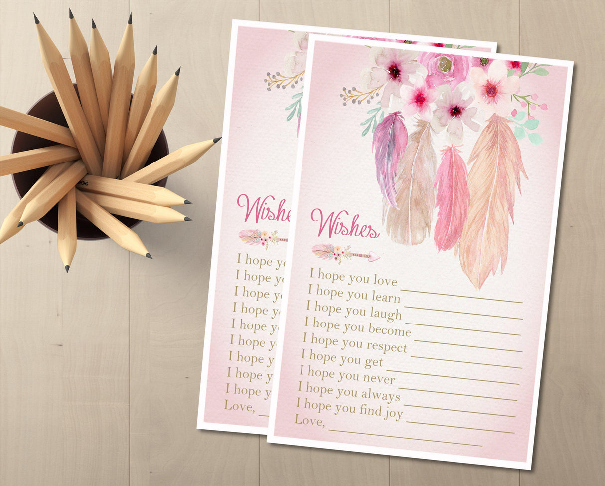 Dreamcatcher Baby Shower Wishes for Baby Cards Printable
