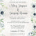 Dusty blue wedding invitation with anemone flowers and elegant floral border design