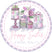 Easter sticker featuring pastel dessert table with macarons and candy jars