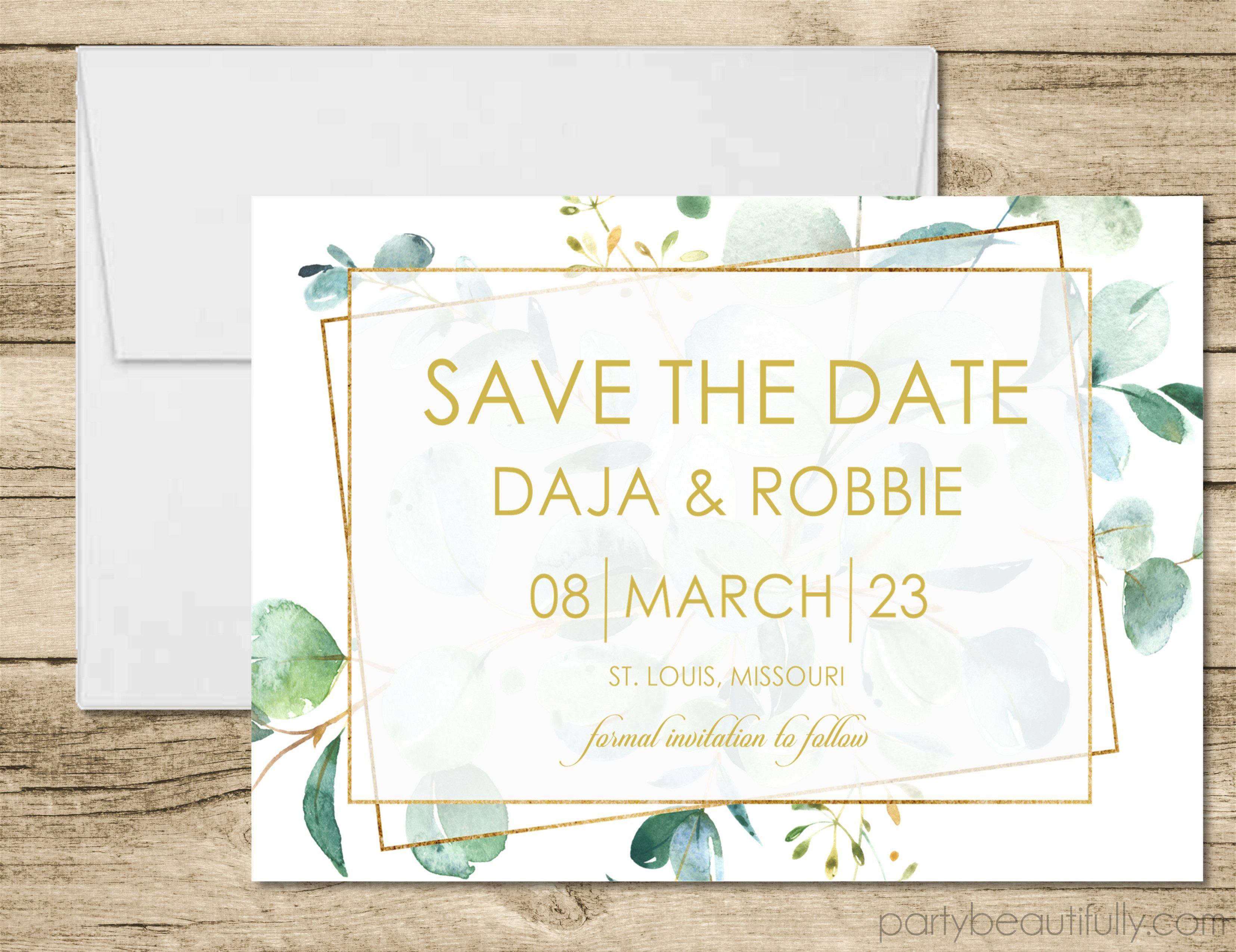 Eucalyptus And Gold Wedding Save The Date Cards