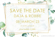 Eucalyptus And Gold Wedding Save The Date Cards