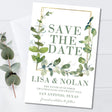 Eucalyptus gold wedding save the date cards