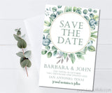 Eucalyptus rustic save the date cards