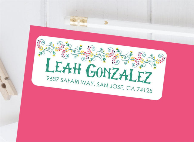 Floral address labels with decorative vine design