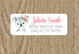 Floral koala address labels with personalized name and address