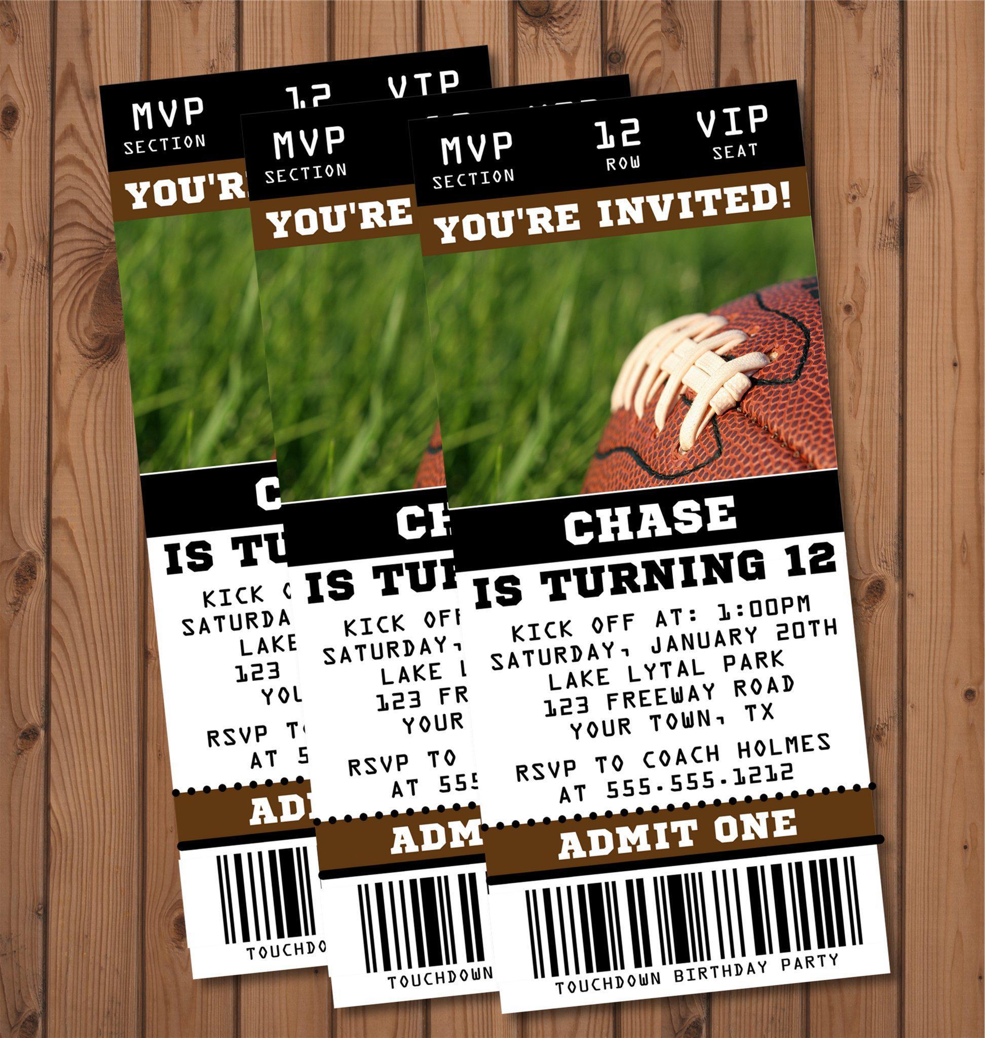 Football Birthday Party Ticket Invitations