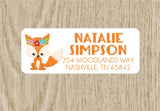 Fox themed address labels for woodland baby shower