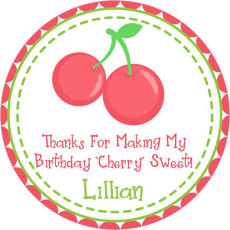 Fruit-themed cherry party favor label design