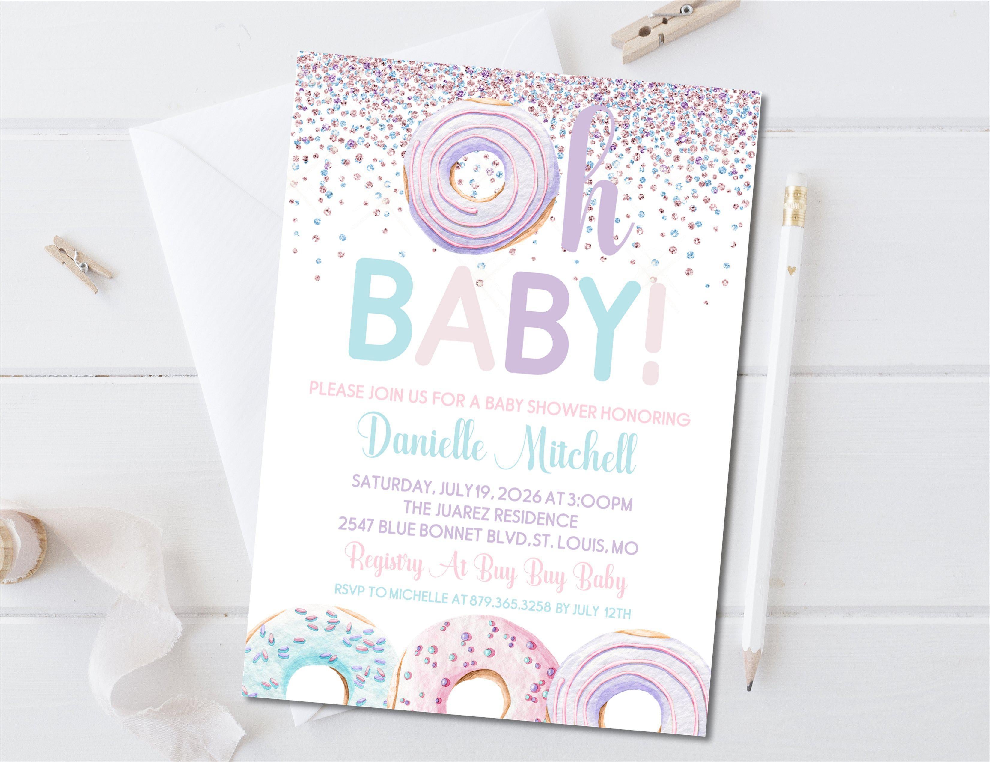 Gender Neutral Doughnut Baby Shower Invitations