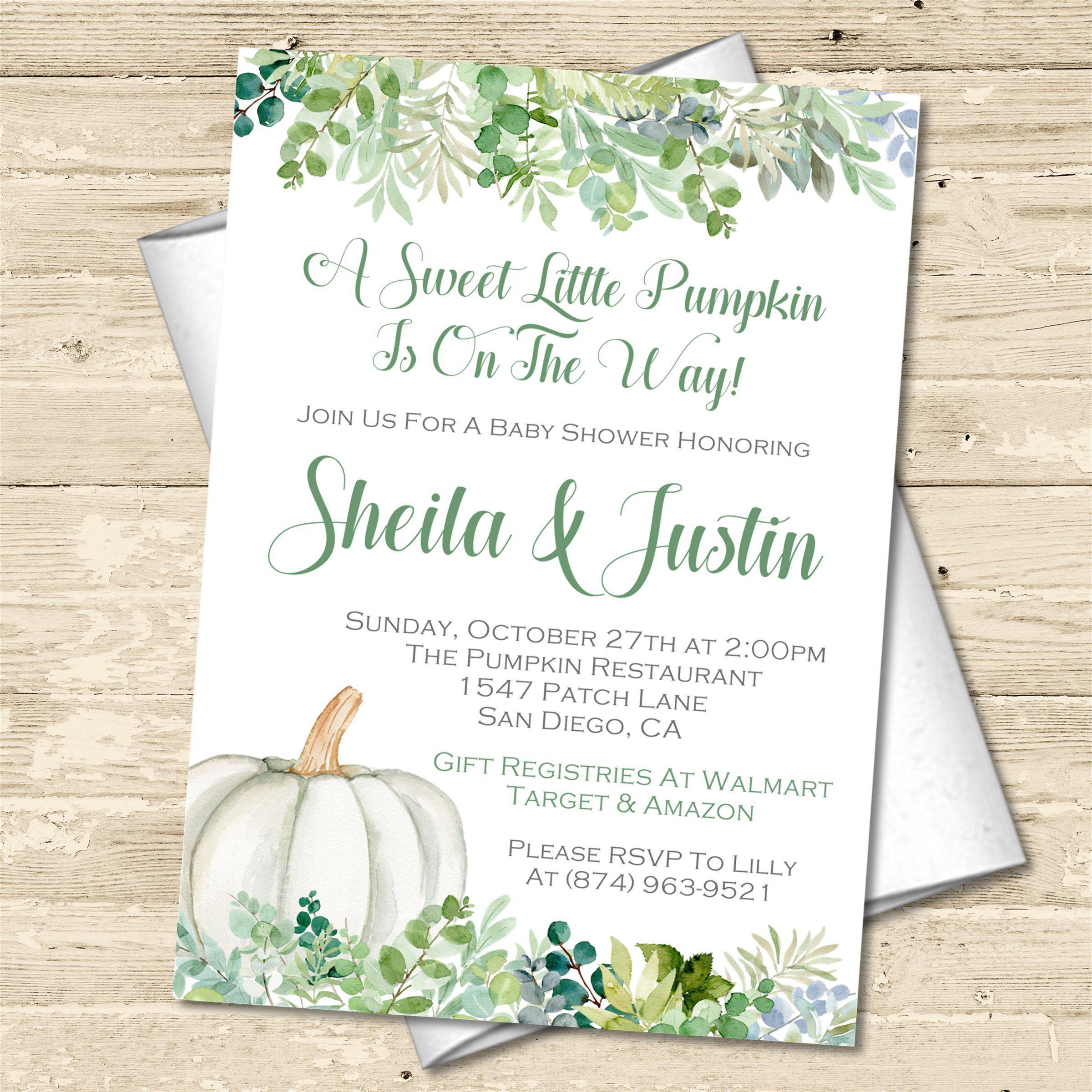 Gender Neutral Eucalyptus Fall Pumpkin Fall Baby Shower Invitations