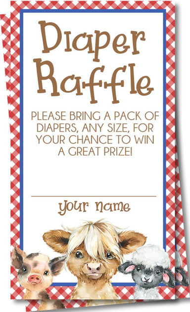 Gender Neutral Farm Animals Diaper Raffle Tickets