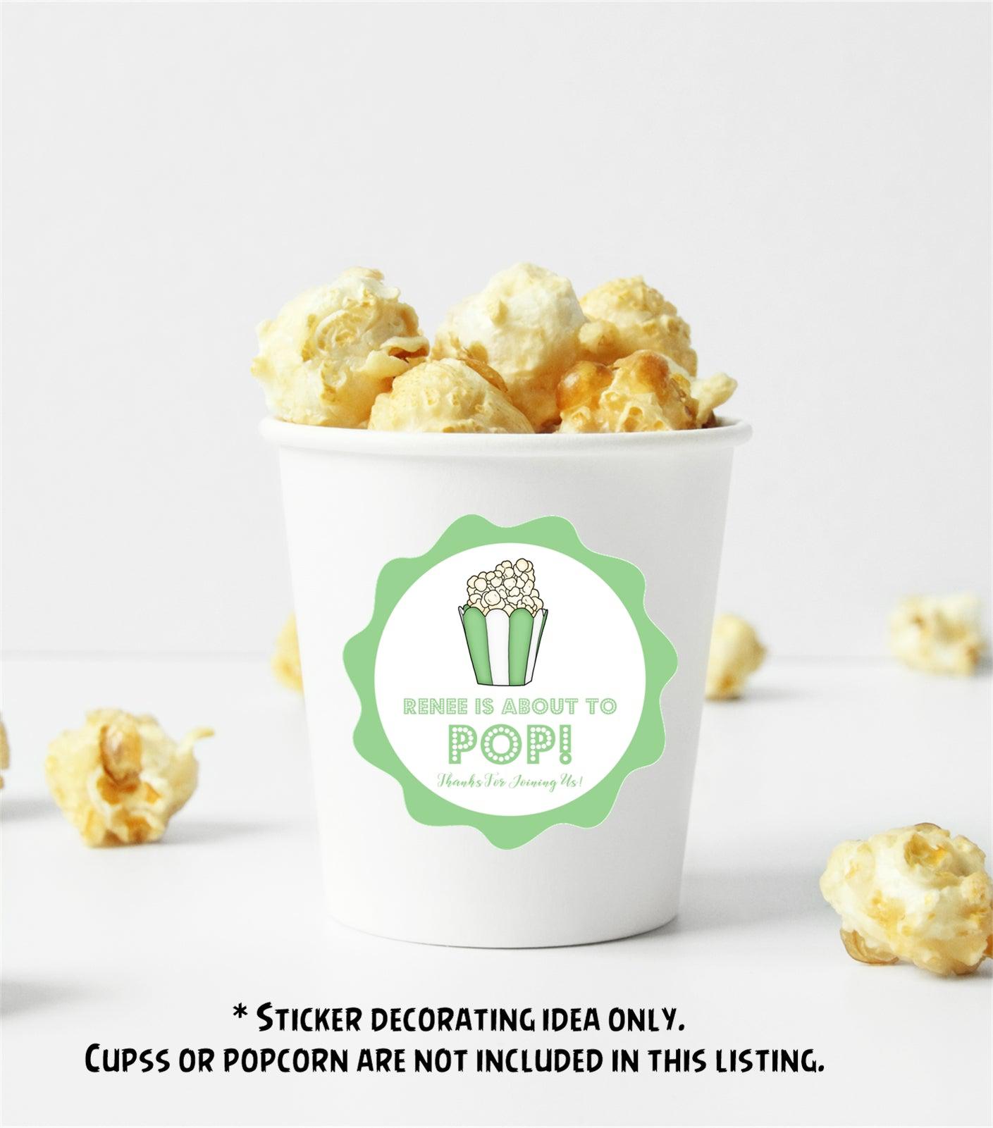 Gender Neutral Green Popcorn Baby Shower Stickers