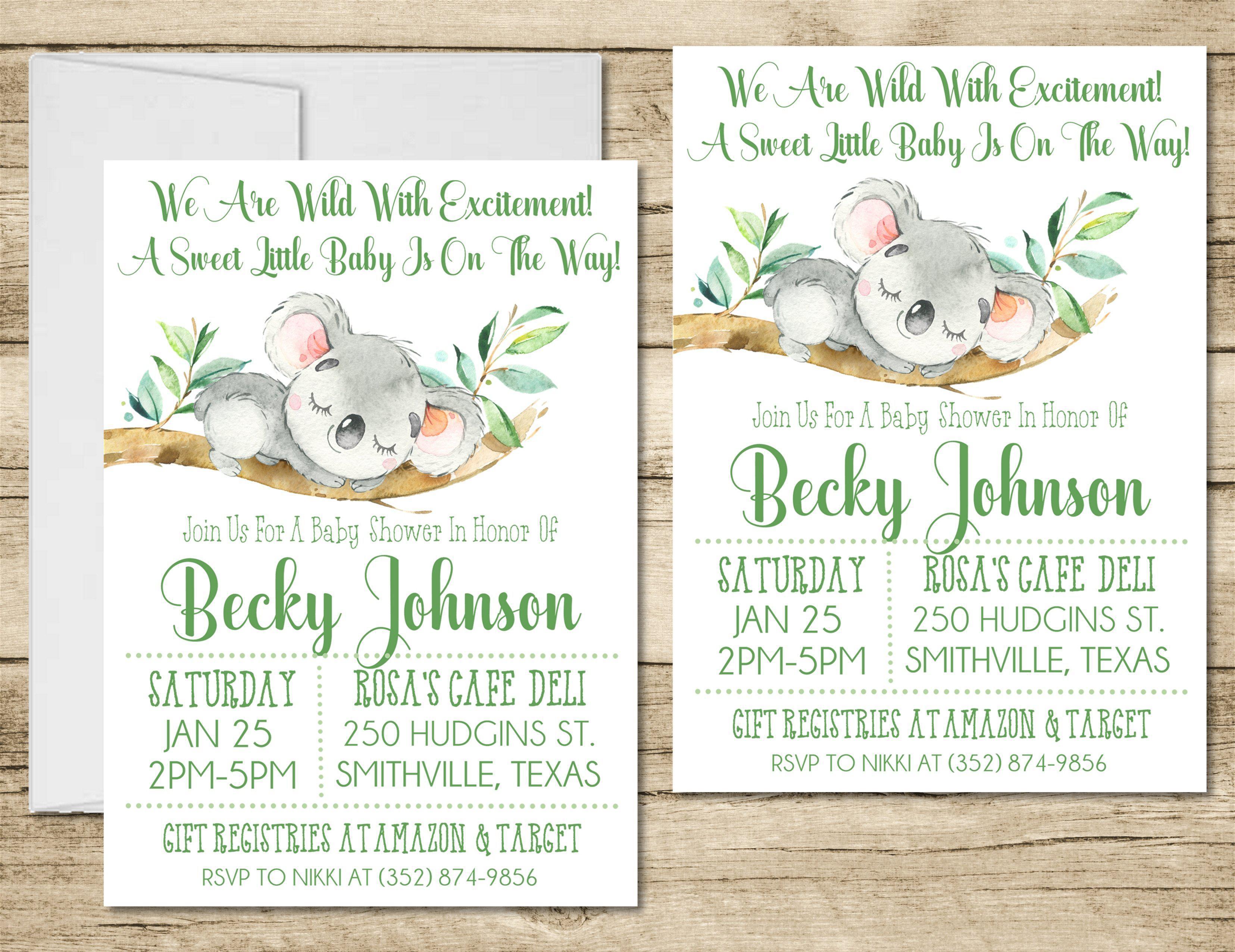 Gender Neutral Koala Baby Shower Invitations