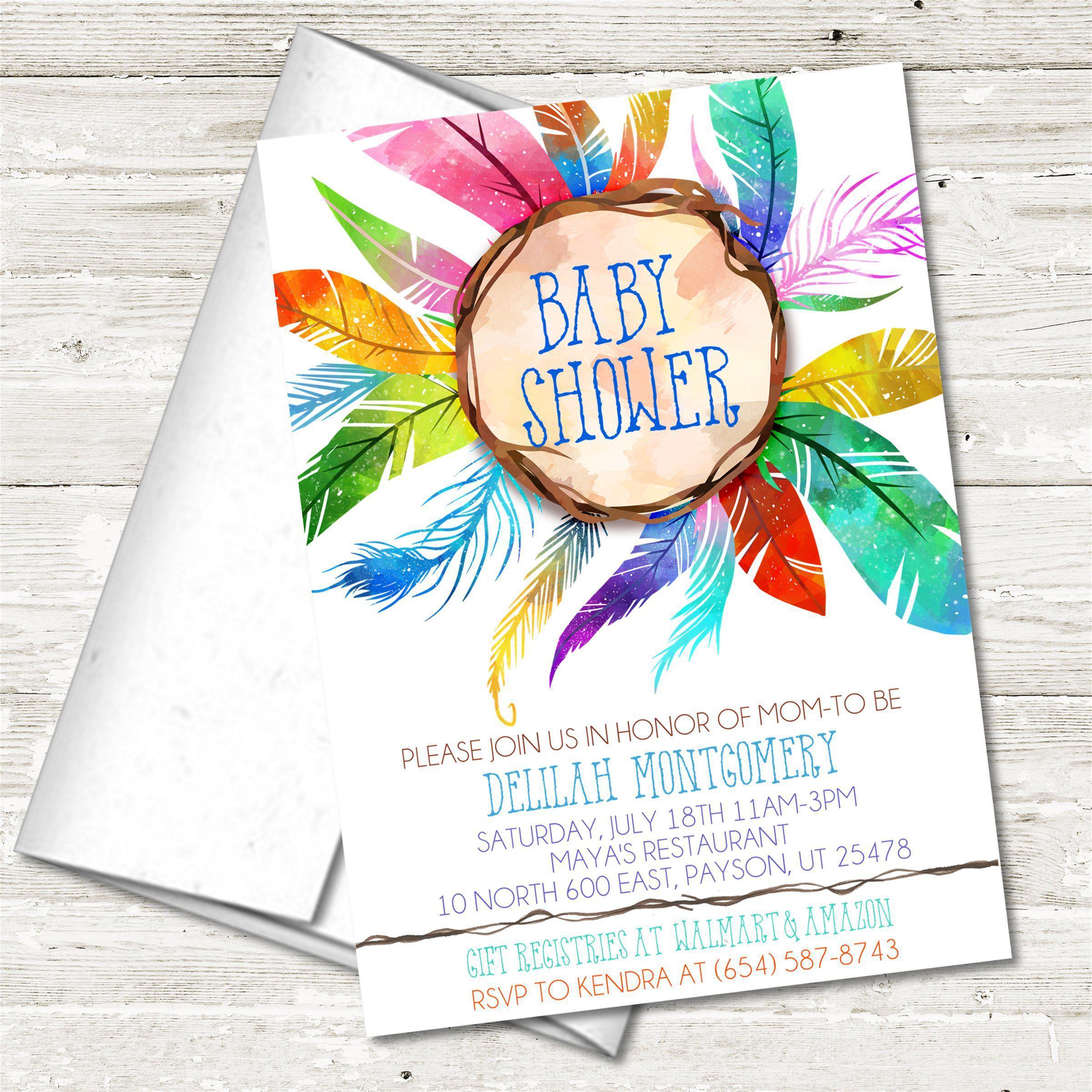 Gender Neutral Tribal Feather Baby Shower Invitations