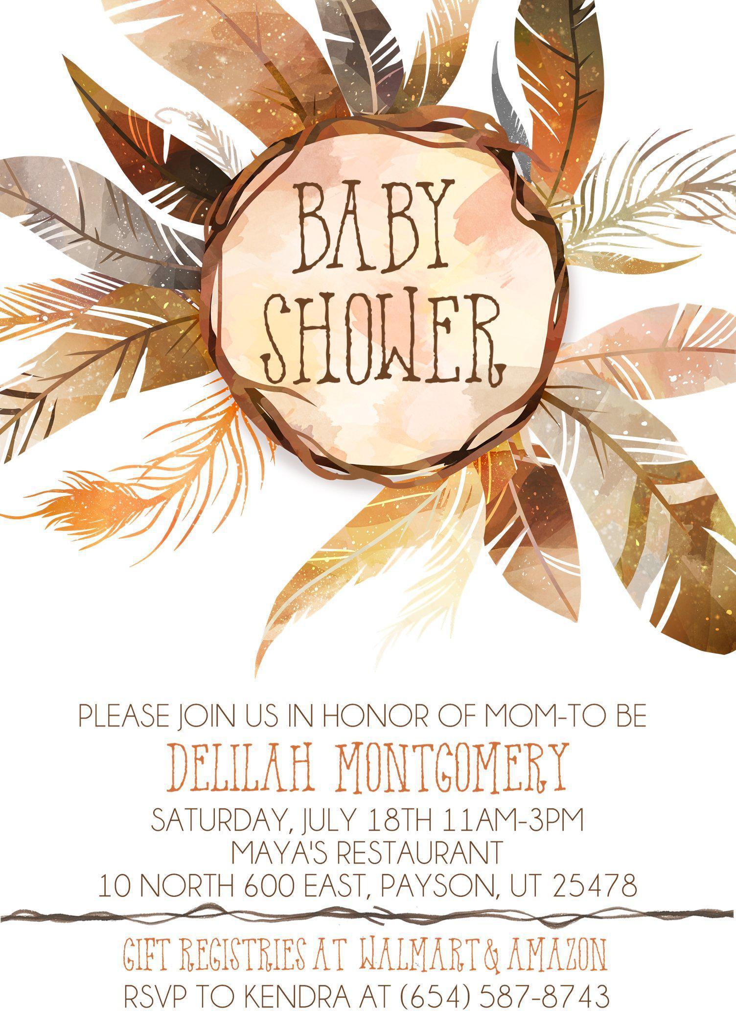 Gender Neutral Tribal Feather Baby Shower Invitations