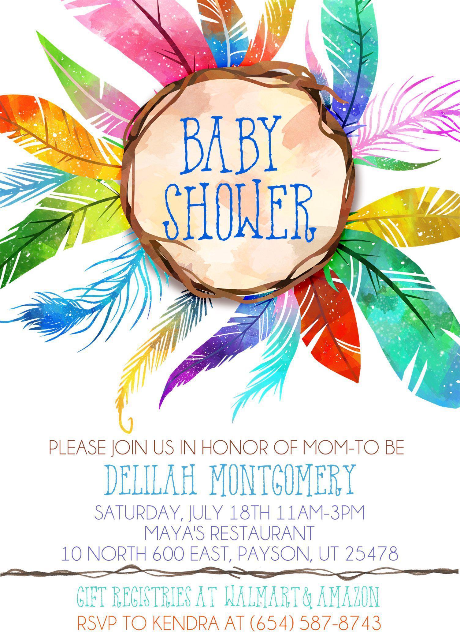 Gender Neutral Tribal Feather Baby Shower Invitations