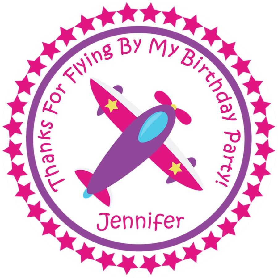 Girls Airplane Birthday Party Stickers