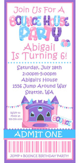 Girls Bounce House Birthday Ticket Invitations