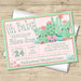 Girls Cactus Baby Shower Invitations