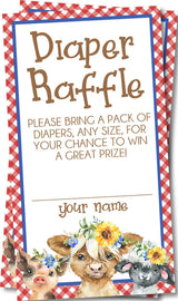Girls Farm Animals Diaper Raffle Tickets
