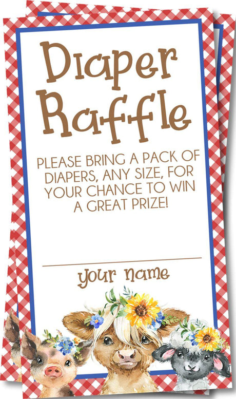 Girls Farm Animals Diaper Raffle Tickets
