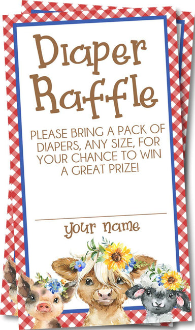 Girls Farm Animals Diaper Raffle Tickets