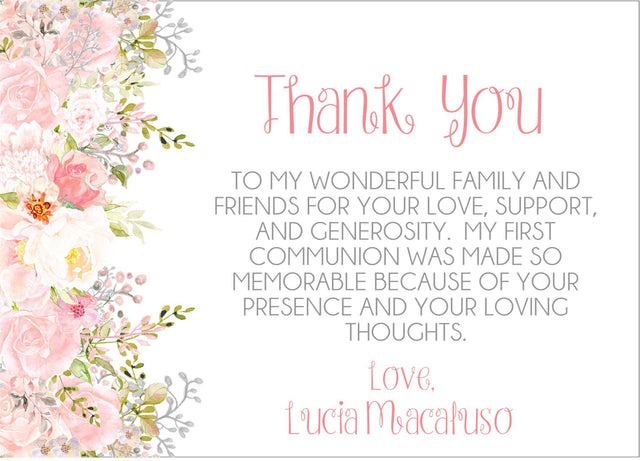 Girls Floral First Communion Thank You Cards