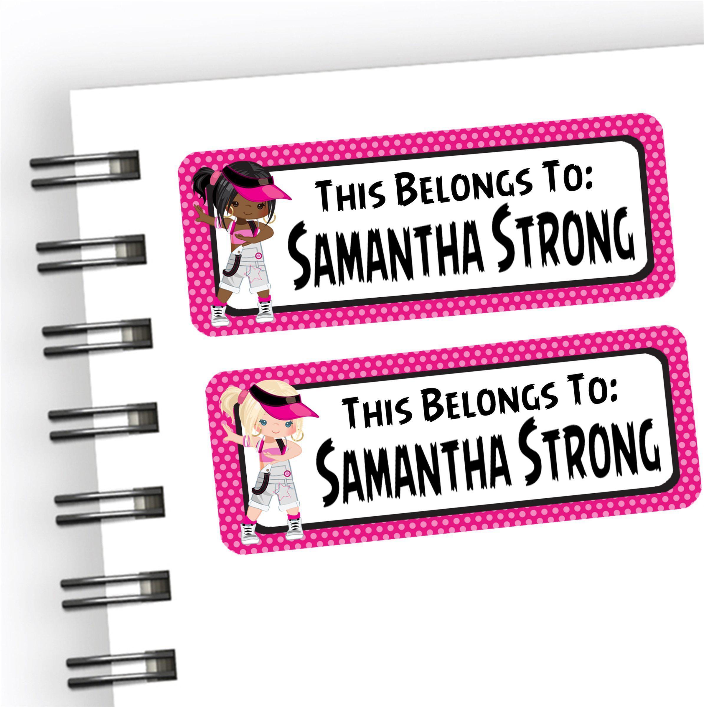 Girls Hip Hop Back To School Supply Name Labels