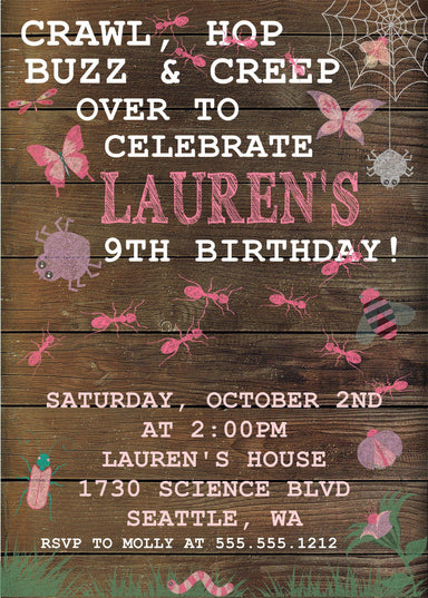 Girls Insect Birthday Party Invitations