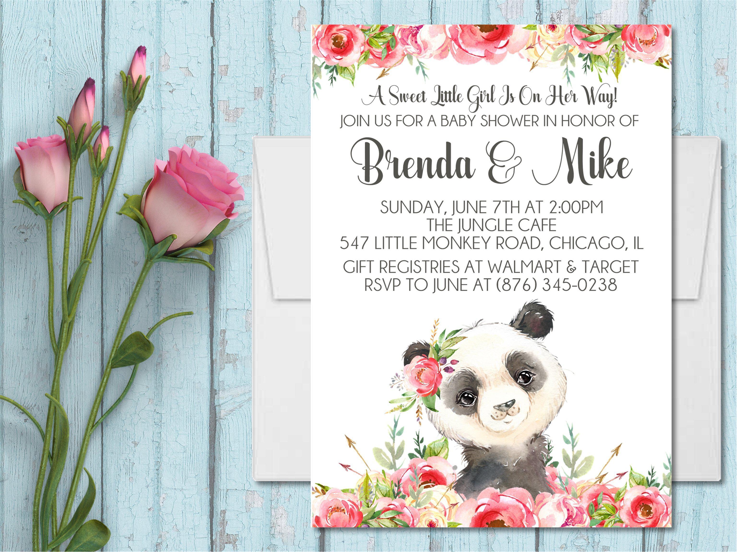 Girls Panda Baby Shower Invitations