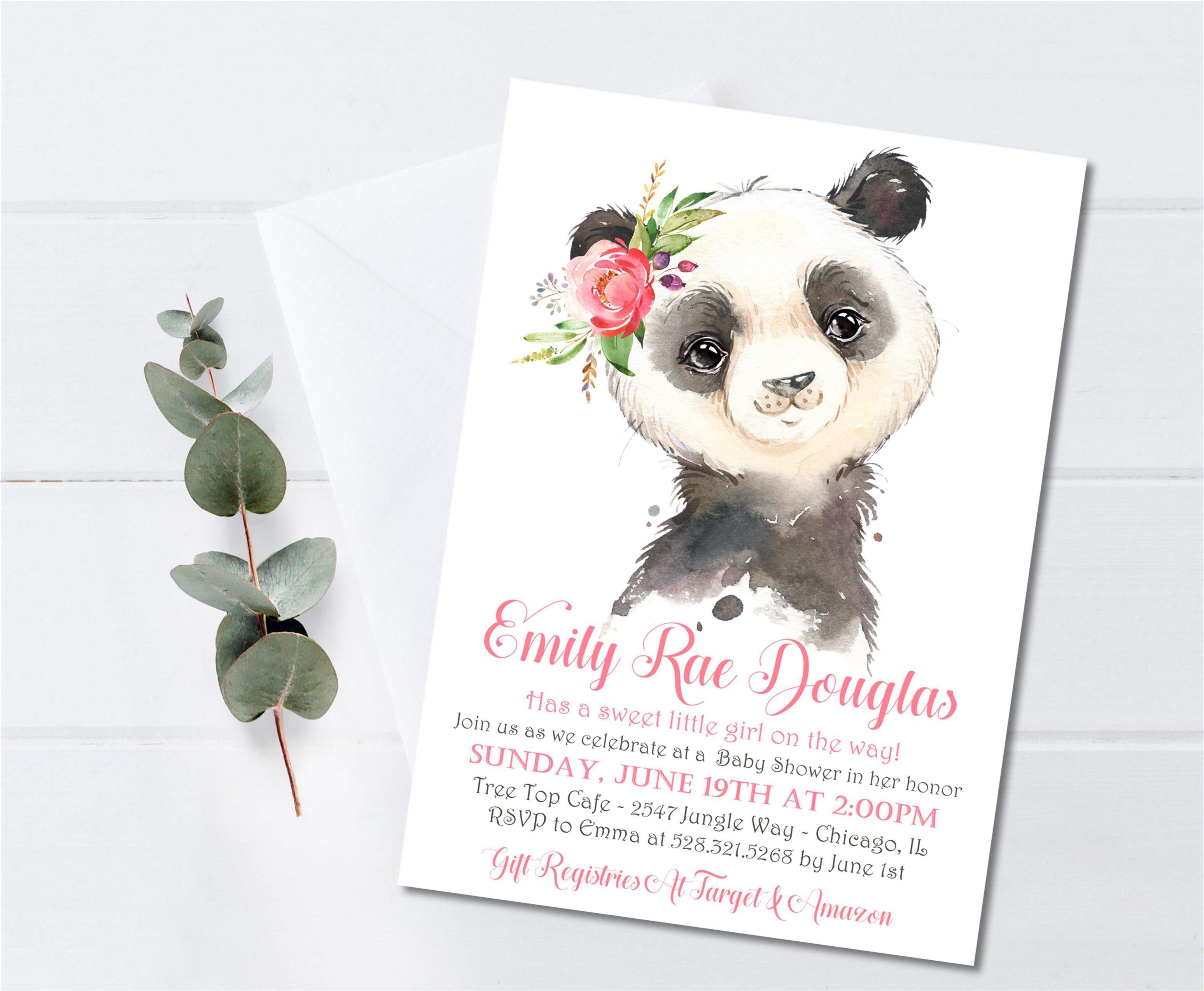 Girls Panda Baby Shower Invitations