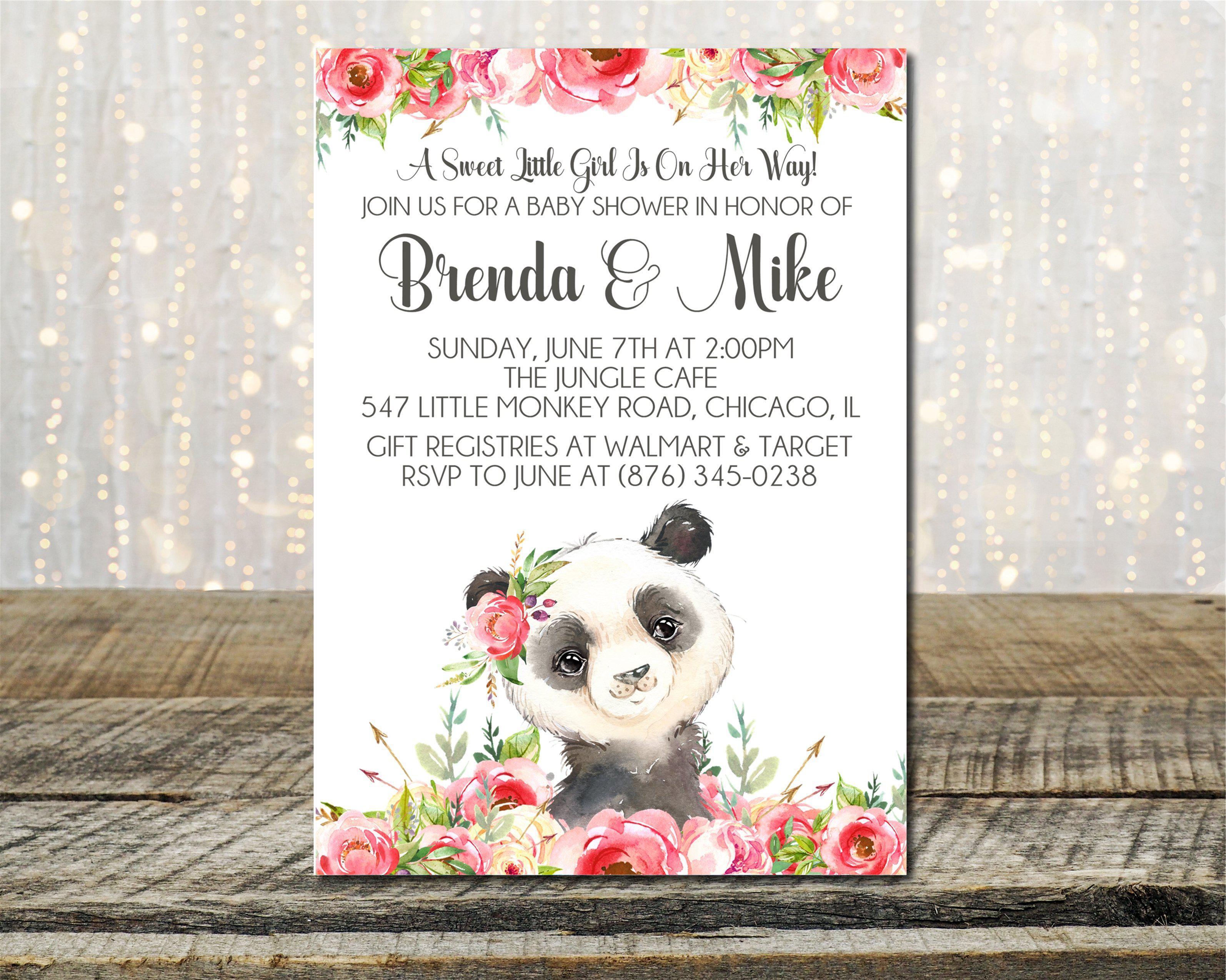 Girls Panda Baby Shower Invitations