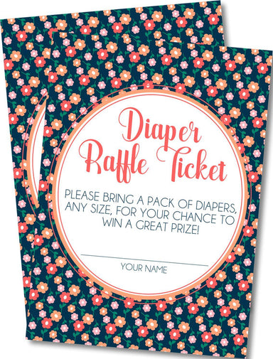 Girls Peach & Navy Floral Diaper Raffle Tickets