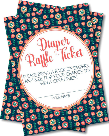 Girls Peach & Navy Floral Diaper Raffle Tickets