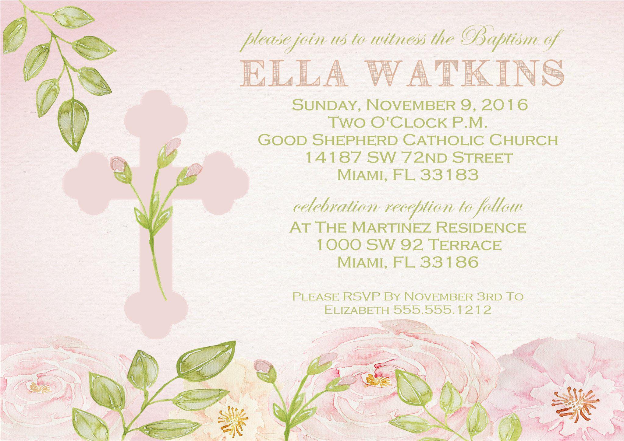 Girls Pink And Green Baptism Invitations