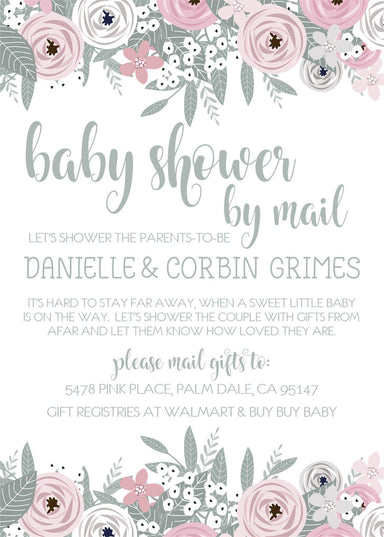 Girls Pink And Grey Baby Shower By Mail Invitations