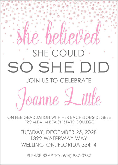 Girls Pink And White Graduation Party Invitations