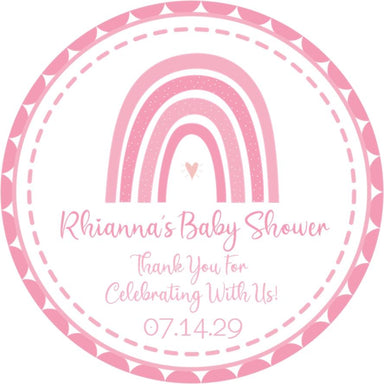 Girls Pink Boho Rainbow Baby Shower Stickers