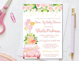 Girls Pink Drive By Baby Shower Invitations