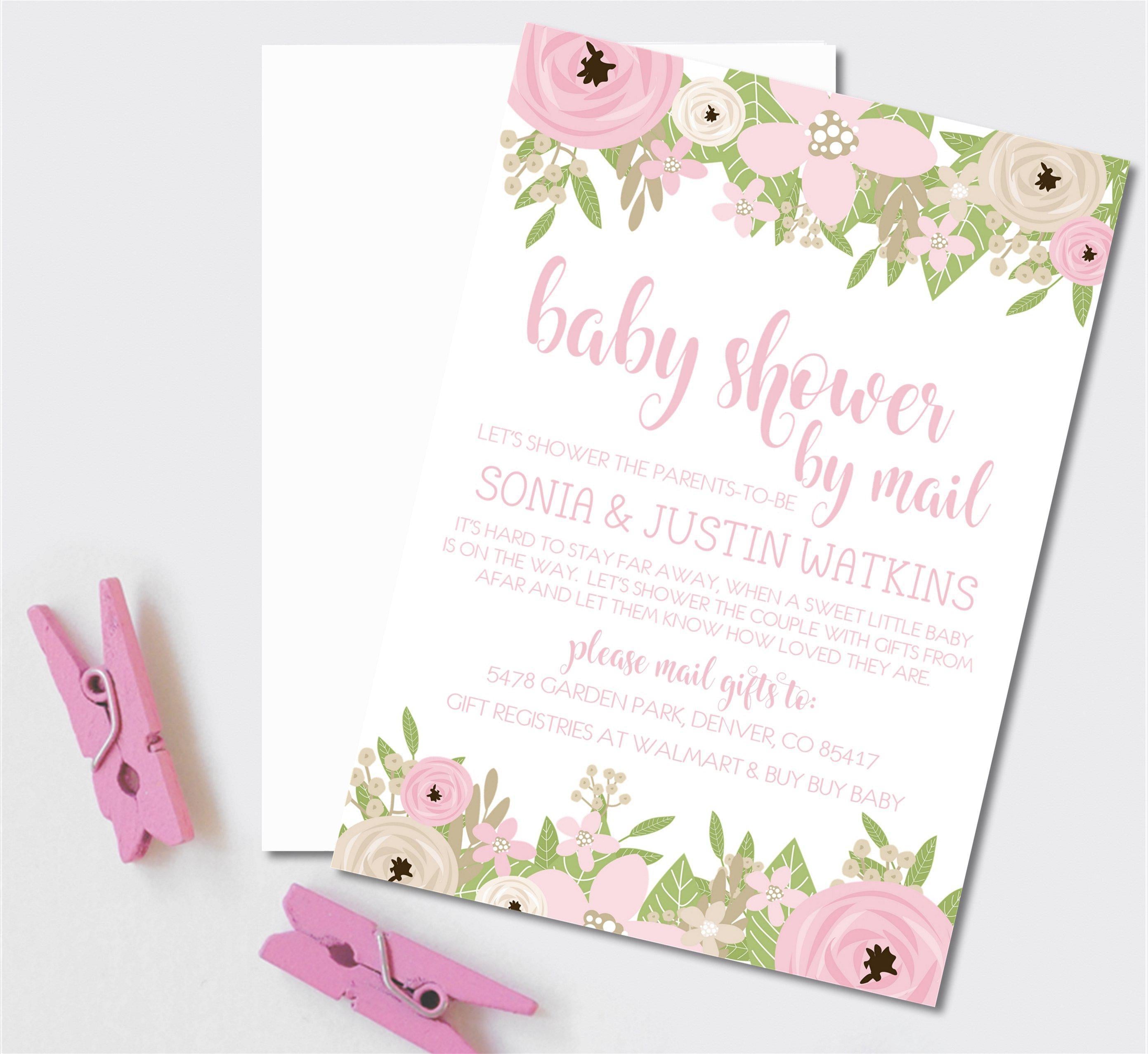 Girls Pink Floral Baby Shower By Mail Invitations