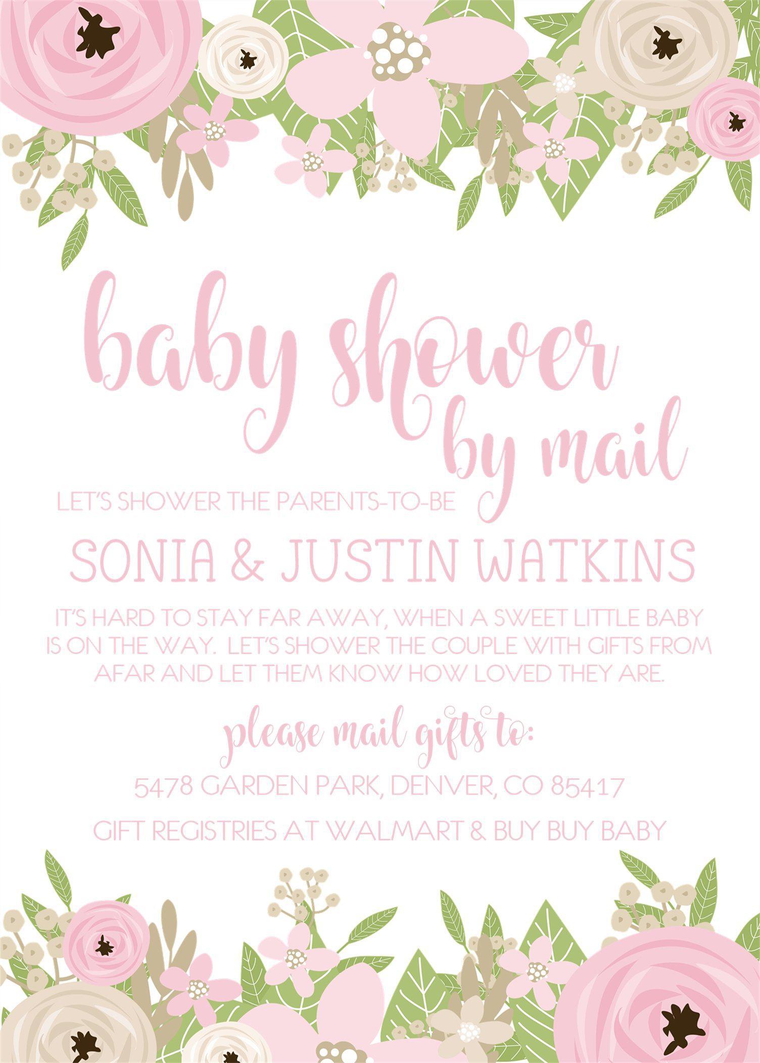 Girls Pink Floral Baby Shower By Mail Invitations